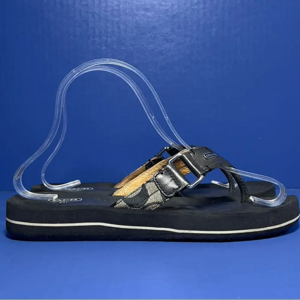 Coach Jada‎ Monogram Leather Sandals Black Womens 7.5B A1563
